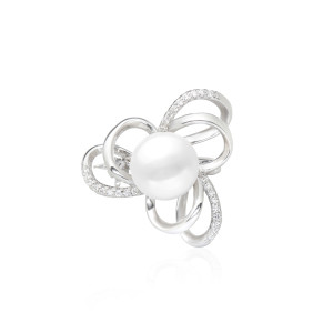 Brosa argint cu perla naturala alba si pietre DiAmanti SK17222BR_W-G (Argint 925‰ 4,1 g.)